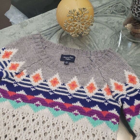 AMERICAN EAGLE KNIT CHUNKY WOOL MULTICOLOR SWEATER - Picture 3 of 6